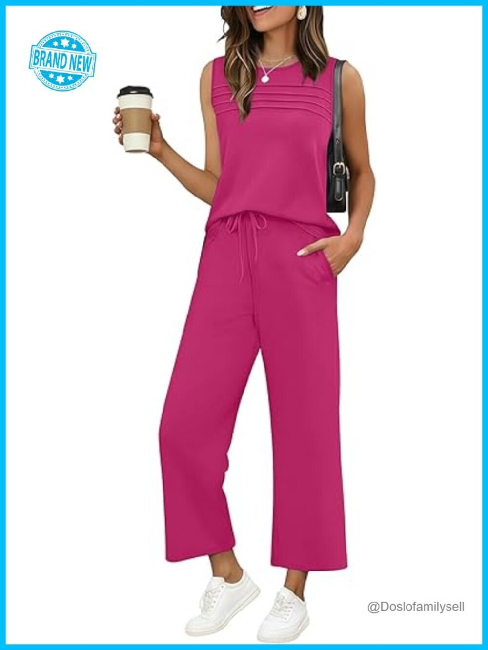 Two Piece Sleeveless Top and Wide Leg Pants Lounge Set